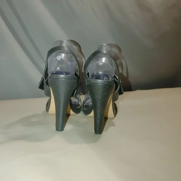 Black High Heel  Karl Lagerfeld Sandals Ankle Strap Slip On Open Toe Womens - Picture 5 of 8